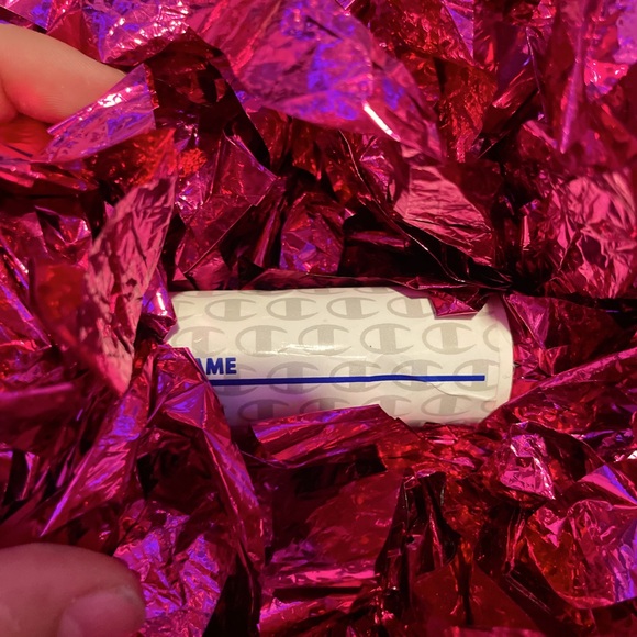 HOT PINK POM-POMS   -metallic pink shiny poms- metal gripping bar in middle - Picture 2 of 3